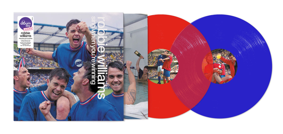 Robbie Williams “Sing When You’re Winning” vinyl record with album cover.