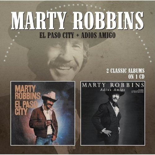 Marty Robbins CD cover with two album covers and a faded portrait in the background.