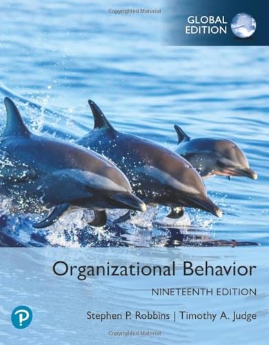 Textbook cover with dolphins jumping, titled "Organizational Behavior," 19th edition.