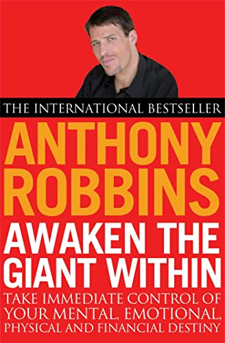 Book cover featuring Anthony Robbins, bold yellow text on red background.