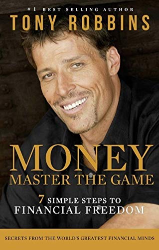 Book cover featuring Tony Robbins smiling with the title Money Master the Game.