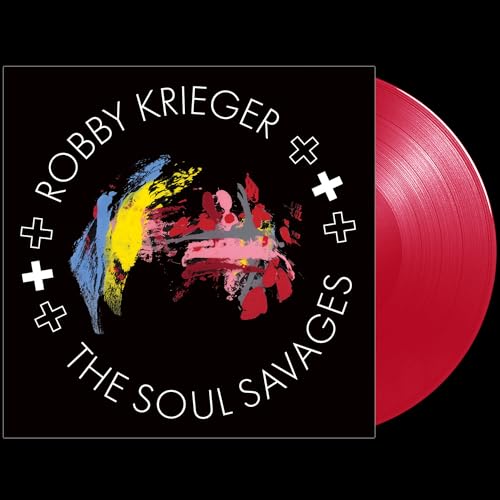 Robby Krieger album cover with colorful splatter art and red vinyl record.