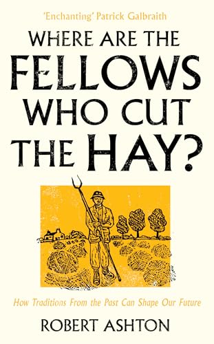 Book cover with yellow background, hay fork, and rural scene illustration.