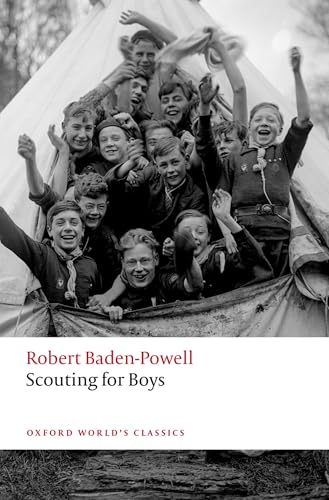 Vintage book cover: boys in front of a tent, “Scouting for Boys.”