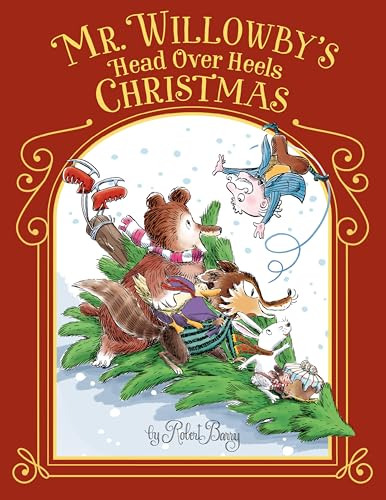 Book cover: animals playfully tumble amidst Christmas greenery and snow.