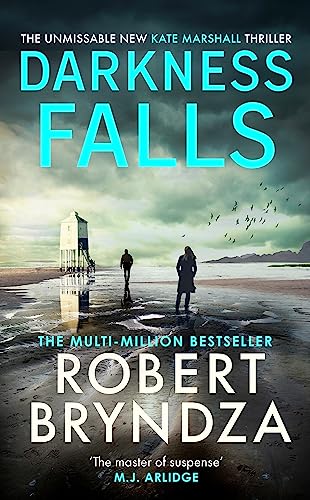 Book cover: “Darkness Falls” by Robert Bryndza, featuring a coastal scene.