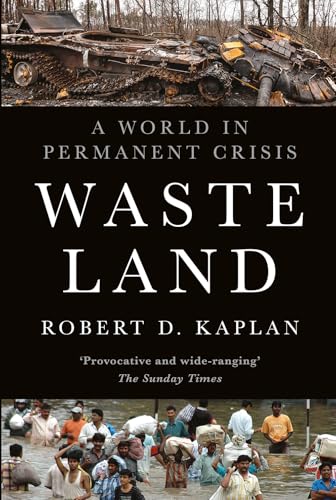 Book cover: destroyed tanks above, flooded people below, titled "Waste Land".
