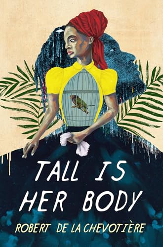 Book cover: woman in yellow with birdcage, red headwrap, floral background.