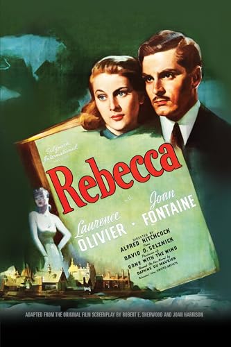 Movie poster for "Rebecca" featuring Joan Fontaine and Laurence Olivier.