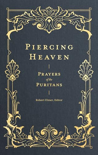 Book with Puritan prayers, likely a leather or hardcover binding with gold accents.