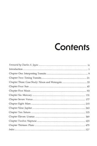 Book table of contents listing planetary transits and related chapters.