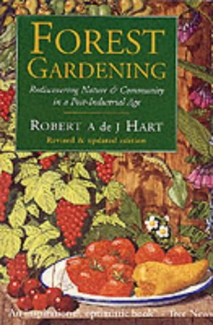 Book cover: "Forest Gardening" with fruits, berries, and foliage illustration.