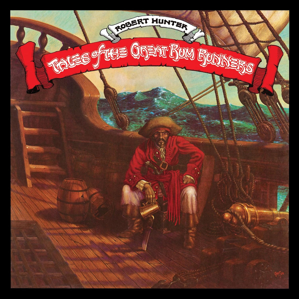 Vintage album cover depicting a pirate with a ship at sea.