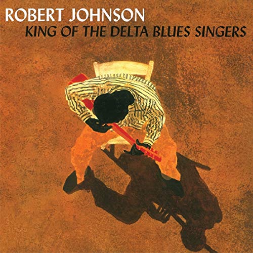 Robert Johnson album cover: illustrated man with guitar, viewed from above.