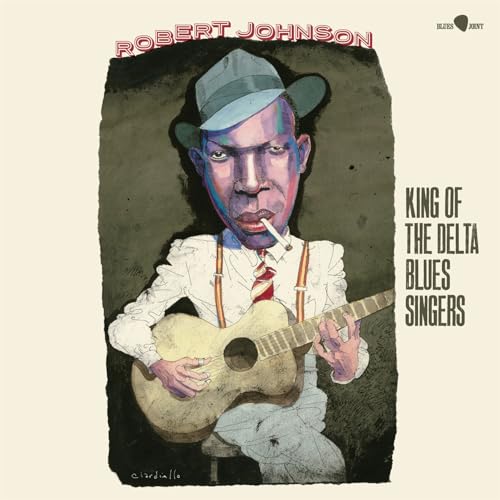Robert Johnson album cover: illustrated portrait of a man with a guitar.