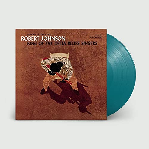Robert Johnson album cover and turquoise vinyl record shown together.