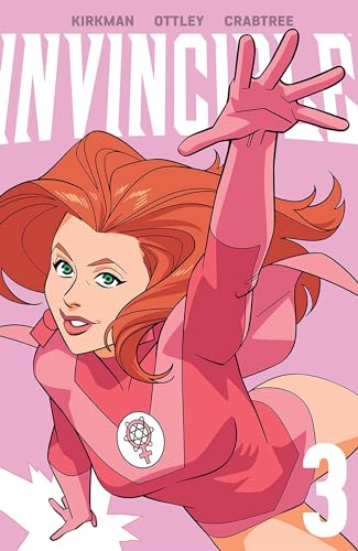 Comic book cover featuring a red-haired woman in a pink superhero suit.
