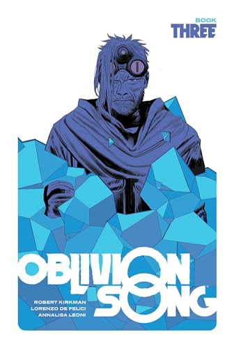 Comic book cover: man with goggles amidst blue geometric shapes.