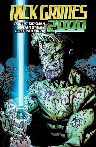 Comic book cover featuring Rick Grimes with a lightsaber and zombies.