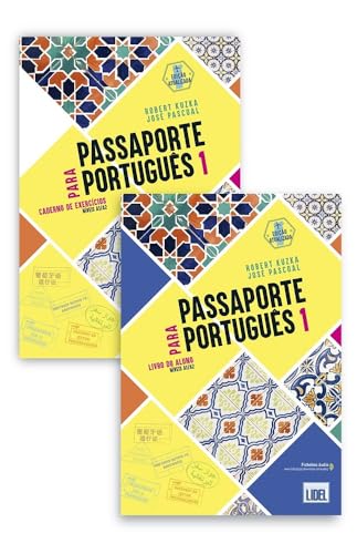 Portuguese language textbook and exercise workbook packaged together with colorful educational materials inside.