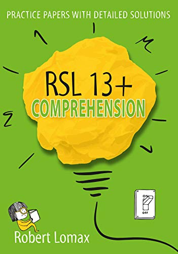 Green cover with crumpled yellow paper and “RSL 13+ Comprehension” text.