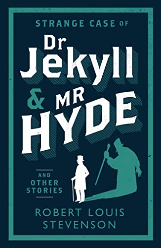 Book cover for Strange Case of Dr Jekyll and Mr Hyde with silhouette illustration.