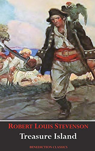 Book cover depicting Long John Silver with a parrot, from Treasure Island.