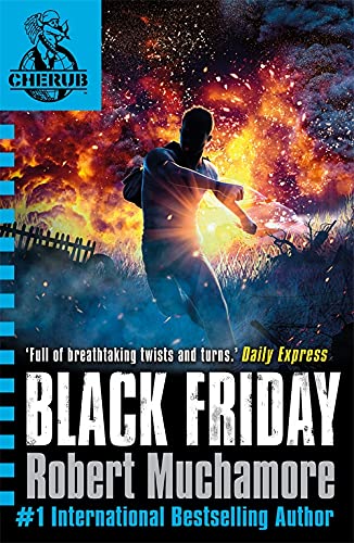 Book cover: boy running from explosions, title "Black Friday" in bold text.