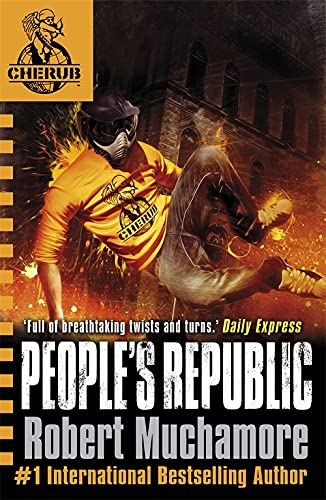 Book cover: teen agent in orange suit running, city background.