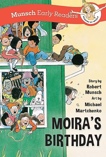 Book cover for "Moira's Birthday" with children and a window scene.