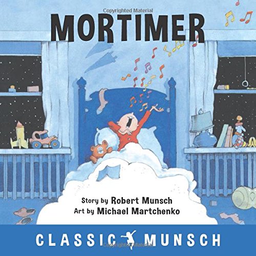 Book cover: "Mortimer" depicts a boy rising from a messy bed with toys.