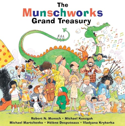 Colorful illustration of a crowd and a green dragon, book cover.