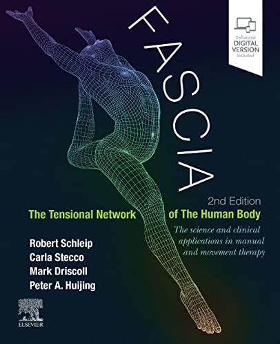 Book cover: "Fascia" with a wireframe human figure in a dynamic pose.