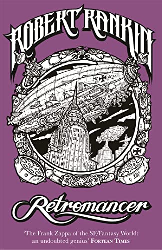 Book cover: steampunk airships over a city, ornate white illustration.