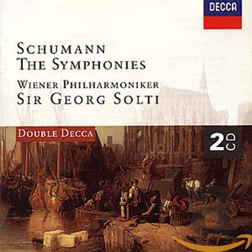 CD cover for Schumann symphonies with a painting of a harbor scene.