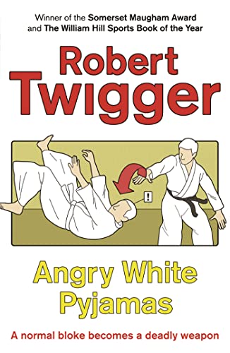 Book cover: "Angry White Pyjamas" showing a cartoon martial arts throw.