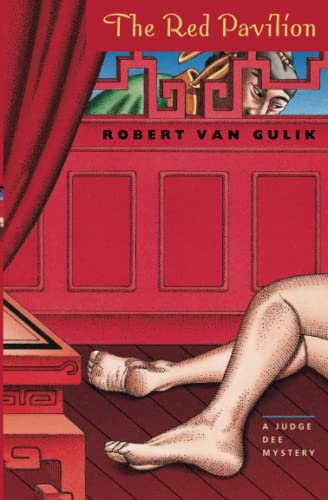 Book cover: red pavilion, feet, and a face peering from above.