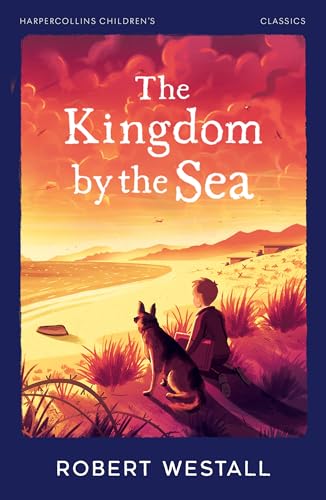 Book cover: boy, dog, and seascape in illustrated sunset tones.