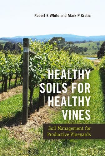 Book cover with vineyard landscape and large title: "Healthy Soils for Healthy Vines".