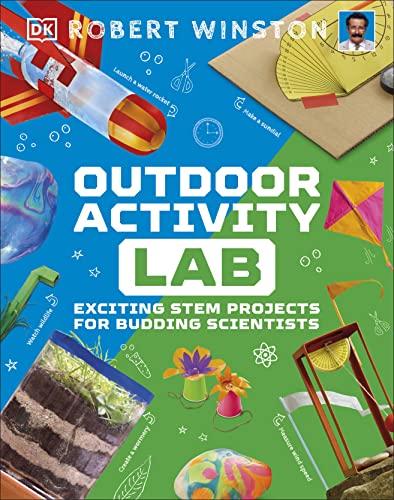 Book cover with science experiments: rockets, terrariums, sundials, and wildlife.