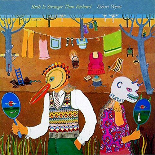 Album cover: surreal painting with bird-headed figure and laundry line.