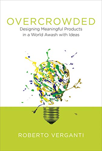 Book cover with title "Overcrowded" and a colorful, paint-splattered lightbulb.
