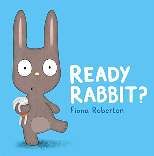 Brown cartoon rabbit with a small white rabbit, book cover.