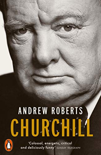 Black and white portrait of Winston Churchill on a book cover.