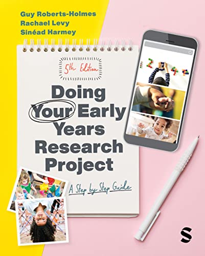 Book cover: "Doing Your Early Years Research Project," 5th edition, with photos.