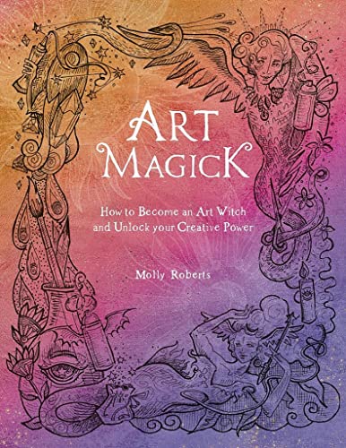Book cover with title Art Magick, surrounded by intricate ink illustrations on gradient background.