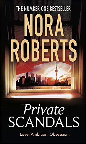 Book cover for "Private Scandals" by Nora Roberts, showing a city skyline.
