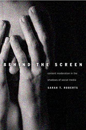 Book cover with hands near a screen, titled "Behind the Screen.