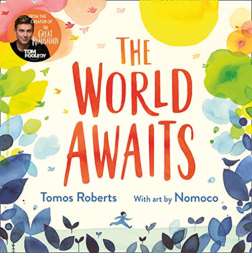Book cover with colorful watercolor design and author portrait.