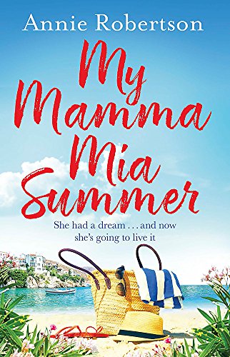 Book cover showing a beach scene with a straw bag, hat, and blue sea.